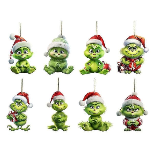Grinch Akryl Julgransprydnader Set 8-pack Adventskalender