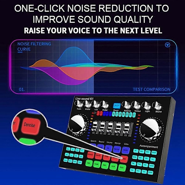 K1 Live äänikortti Kannettava Bluetooth Äänikortti Ammattimainen Säädettävä äänenvoimakkuus Ääni musiikin tallennukseen