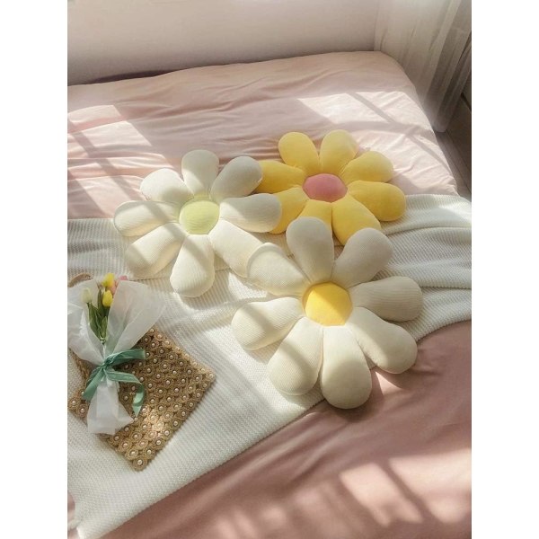 Blomkudde dekorativa slängkuddar Blomformad söt kudde Blomma plysch kudde Dekorativa kuddar för tonårsflickor Gul & Vit