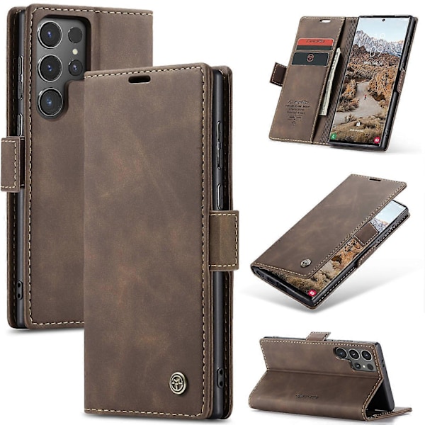 Samsung Galaxy S25 Ultra -kotelolle CASEME 013 -sarjan korttipidike, jalustallinen nahkainen puhelinkotelo- Multicolor Coffee