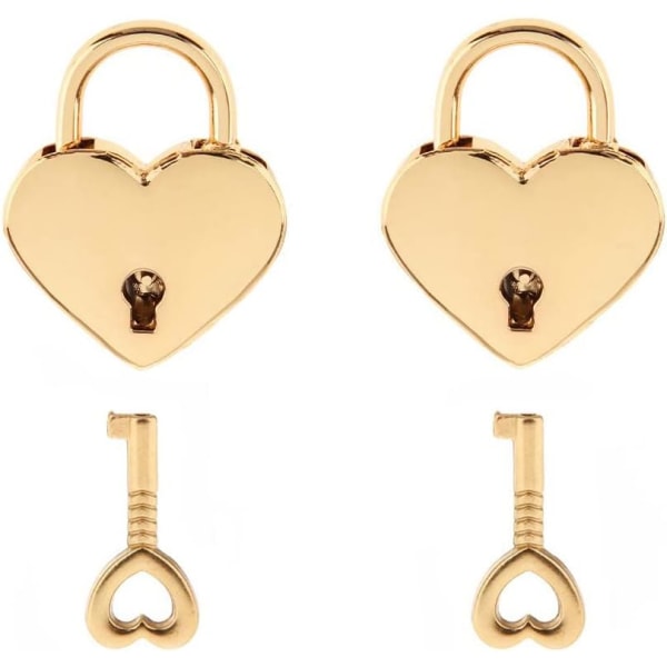 Small Metal Heart Shaped Padlock Mini Lock with Key for Jewelry Box Storage Box Diary Book,Pack of 2,Gold