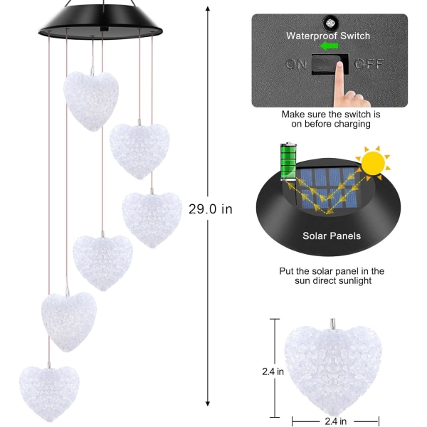 Sydämen muotoiset aurinkokäyttöiset tuulikellot, väriä vaihtavat valot ulkokäyttöön, parhaat lahjat äidille, isoäidille, naisille, vaimolle, tädille, sisarelle