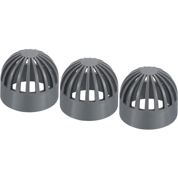 2 Inch (Approx. 5.1 cm) Atrium Drain Grate Cover, 3-Pack Round Outdoor UPVC Sewer Drain Fitting Adapter for Drainage Systems, Gray