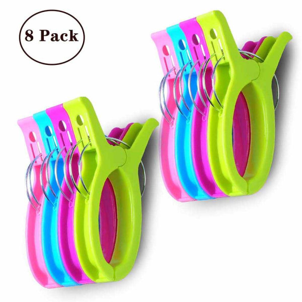 8 Pack Jumbo Size Beach Towel Clips for Beach Chairs Or Lounge Chair - Keep Your Towel from Blowing Away- Jumbo Size 6.3 Inch