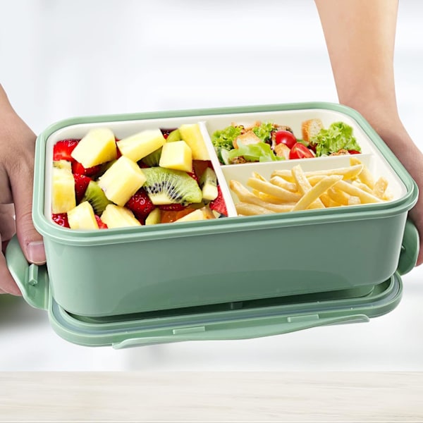 Lounasrasia 3 osastolla ja lusikka ja haarukka 1400 ml, BPA-vapaa lounasrasia, vuotamaton, mikroaaltouuni- ja astianpesukoneen kestävä rosa
