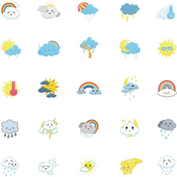 50Pack Söta Cloud Stickers Vattenflaskor Bärbar telefon Dator Gitarr Skateboard Hydroflasks The Blue Sky,The Sun Vuxna