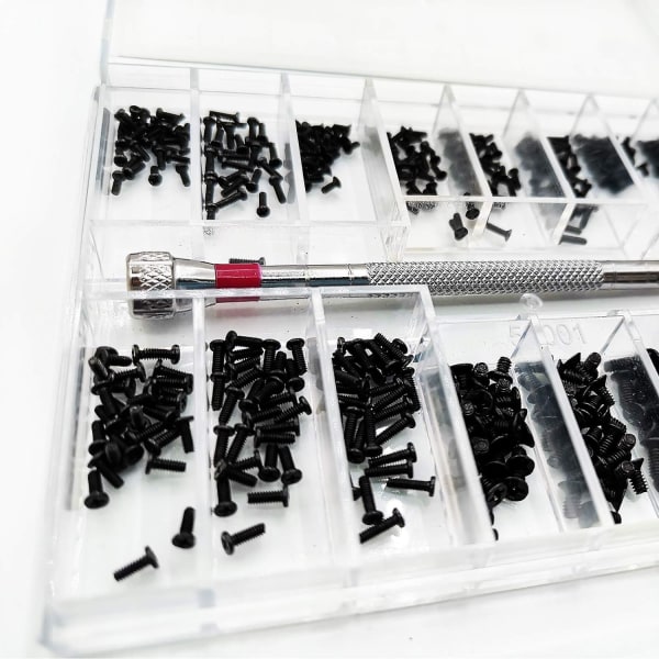 Små skruvsortiment 18 sorters M1.2 / M1.4 / M2.0 Tiny Micro skruvsats för glasögon klockor