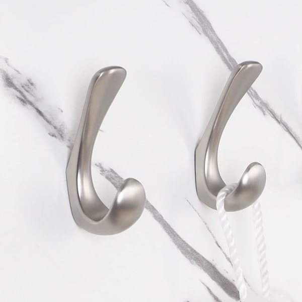 2-pack handdukskrokar för badrum väggmonterade, borstade nickel badrumskrokar för handdukar, badrock och handdukskrok för vägg, modern väggkrok badhanddukskrok