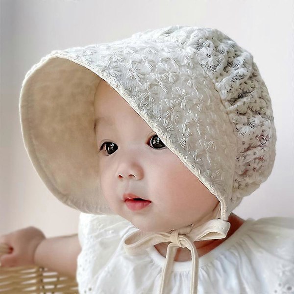 Baby Piger Solhat Baby Åndbar Bonnet Hul Solbeskyttelse Floppy Strandhat Feriehætter Nyfødt Baby Hattecreamy-hvid