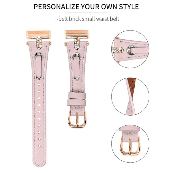 Typ B Armband i äkta ko-läder för Fitbit Versa 4/Sense 2 Klocka (Spänne i Roséguld) Style B