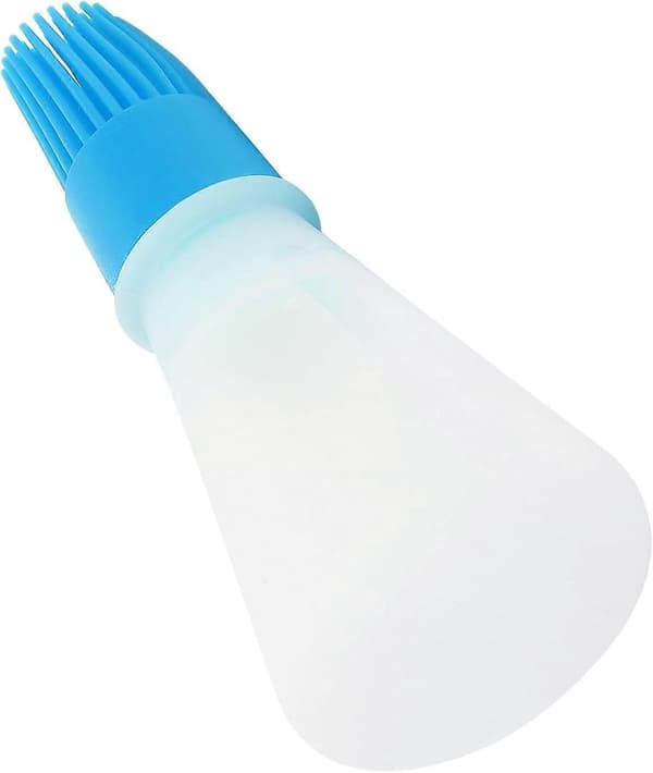 Oljedispenser med borste, glasflaska och värmebeständig silikon för matlagning, blå