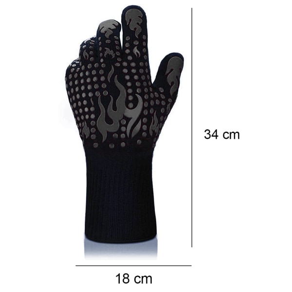 1 par BBQ-handskar, 1472°F Värmebeständiga grillhandskar Silikon Halkfria ugnshandskar Långa kökshandskar-svarta
