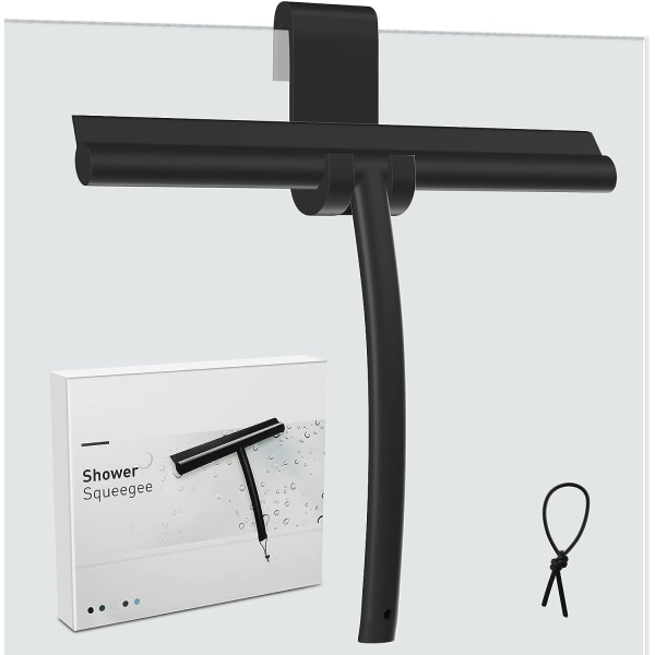 Brusekraber, Squeegee med silikoneholder Brusekraber med rustfrit stålkerne til badeværelse, glas - Sort