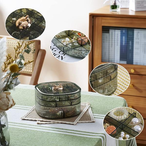Ørering Organizer, Stakbar 3-lags Klar Smykkeæske med låg, Ørestik Ørering Organizer til Kvinder Piger, Ørering Æske Display Holder (Grøn)