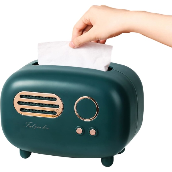 Face Towel Box Cover Stand Vintage Radio Model Tissue Box Tissue Box Multifunctional Household Living Room Cute Style Bathroom Office Box  (Green)