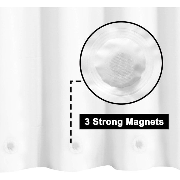 Hvit dusjforhengsforing - Premium PEVA, BPA og PVC-fri, ingen kjemisk lukt, lett dusjforheng med 3 magneter, - Hvit, standardstørrelse