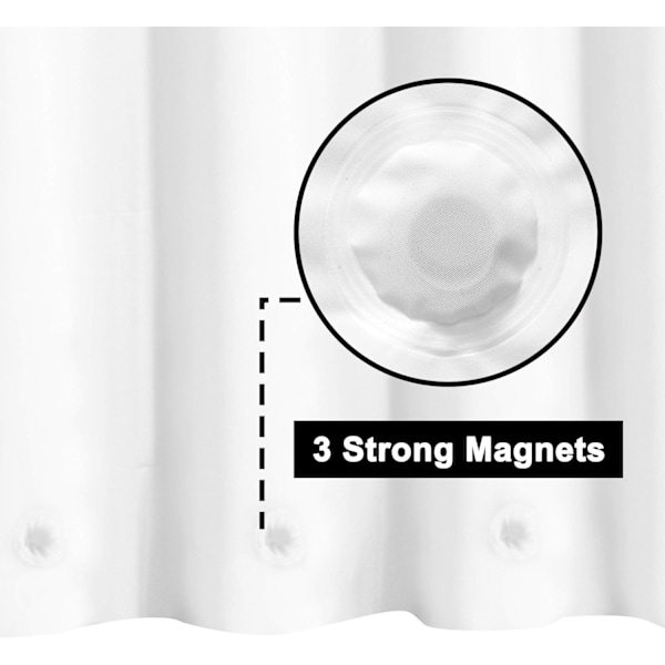 Vit duschdraperifoder - Premium PEVA, BPA & PVC-fri, ingen kemisk lukt, lätt duschdraperi med 3 magneter, - Vit, standardstorlek
