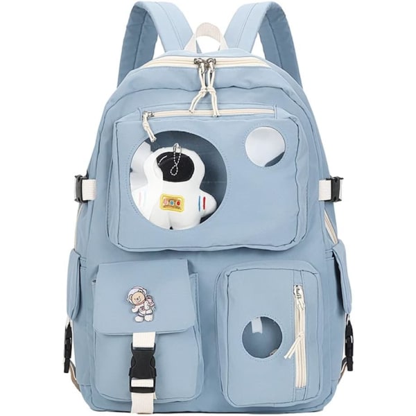 Kawaii Astronaut Bear Ryggsäck med plysch och nål Skolryggsäck för tonårsflickor Söt estetisk bärbar ryggsäck (blå)