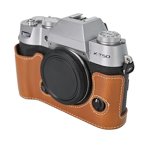 Typ C För Fujifilm X-T50 PU Läder Halvfodral Grepp Digitalkamera Väska Skydd med Öppning Botten Style B