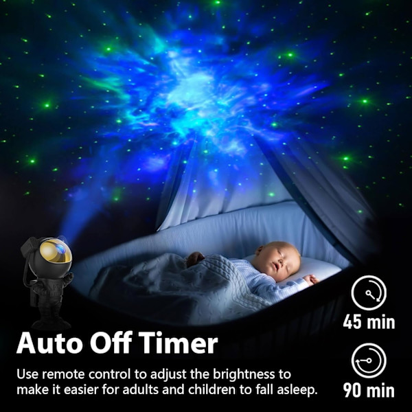Astronautstjärnprojektor - Galaxprojektorljus, fjärrkontroll rymdman nattlampa med timer, för spelrum, hemmabio