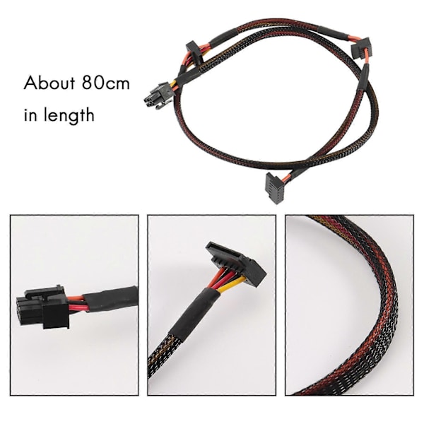 Modulär PSU 6-stifts till 3-ports SATA strömkabel 18AWG tråd 80cm för NP ECO-serien