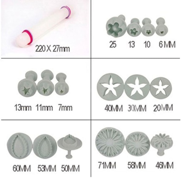 Kakverktyg Blomster Fondant Tårtdekorationsset Cookie Form Isbildning Plunger Fondant Fjäder Prägling Form Skärare Verktyg