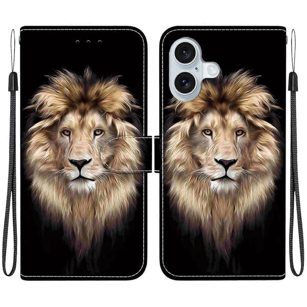 Case for iPhone 16 Plus with pattern print, anti-drop leather flip wallet case with lanyard (Style T)