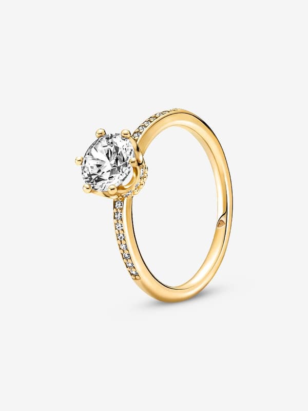 Pandora - Clear Sparkling Crown Solitaire Ring - 14k Gold Plating Circumference: 58mm