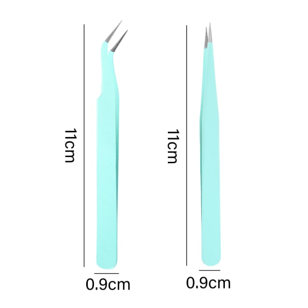 Set - Precisionspincett - Sned och spetsig pincett - Pincett för ögonbryn - Rostfritt stål pincettsats-Blå