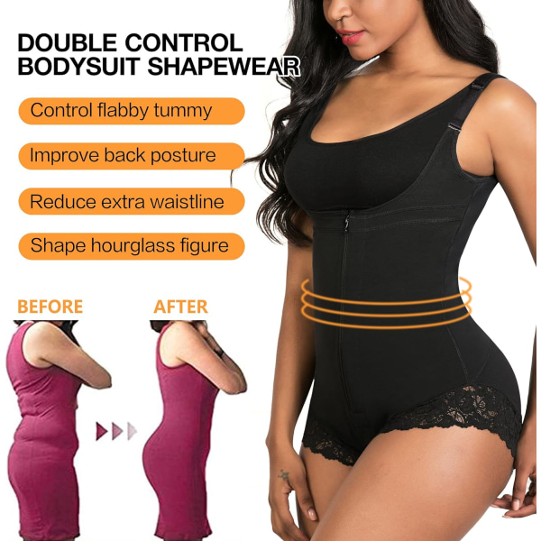 Kvinnors Shapewear Tummy Control Zip Open Front Bodysuit