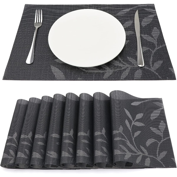 Set of 8 Placemats Non Slip Washable Heat Resistant PVC Placemats for Dining Table Purple 45×30cm