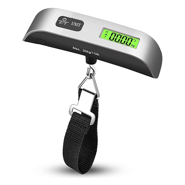 Matkatavarat Vaaka, Kannettava Digitaalinen Ripustus Matkatavarat Vaaka Matkustamiseen, Matkalaukku Paino Vaaka, 50KG, Akku Mukana - Hopea