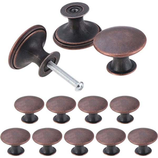 24-pack vintage chic skåpknoppar för antik kökslåda, 30 mm runda dörrknoppar, bronsröd
