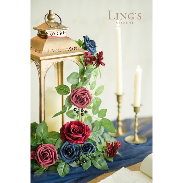Lings ögonblick Handgjorda rosenblommagirlander blomsterarrangemang för bröllopsbords mittstycken Blomsterlöpare Lyktkransdekorationer (pack med 6)