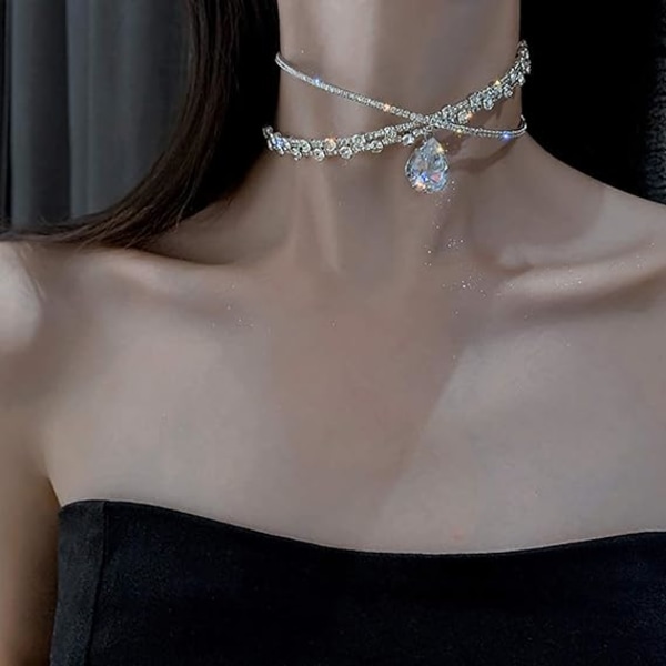 Rhinestone Choker Halsband Silver Diamond Row Halsband Glittrande Kristall Halsband Kedja Jewerly Mode Minimalistisk Fest Bal