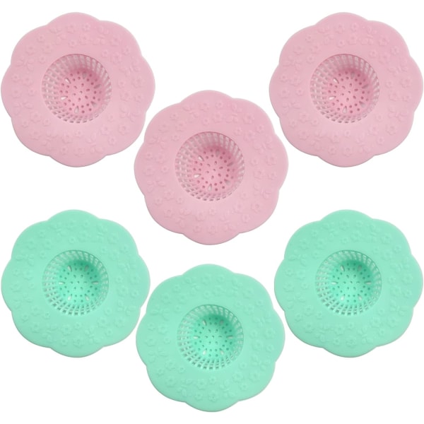 Drain Protector Silicone Flower Drain Strainer Snare Drum Reusable Sewer Anti Clogging Sink Strainer, No Kitchen Use Required, Pack of 6