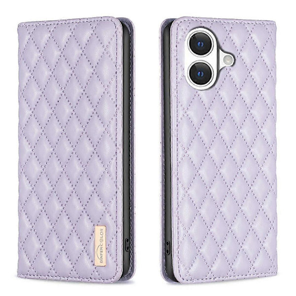 Magnetic Diamond Pattern Leather Case (Purple, for iPhone 17)