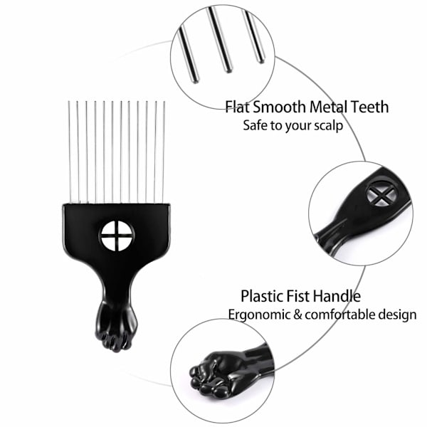 3-pack metallhårplock - Afro-plock, hårplock, metallplockkam, kam för att reda ut perukfläta, hårstylingkam, hårplockkam