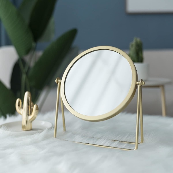 Enkeltsidet makeup spejl vintage 360° roterende metal makeup spejl rundt skønhedsspejl håndlavet makeup