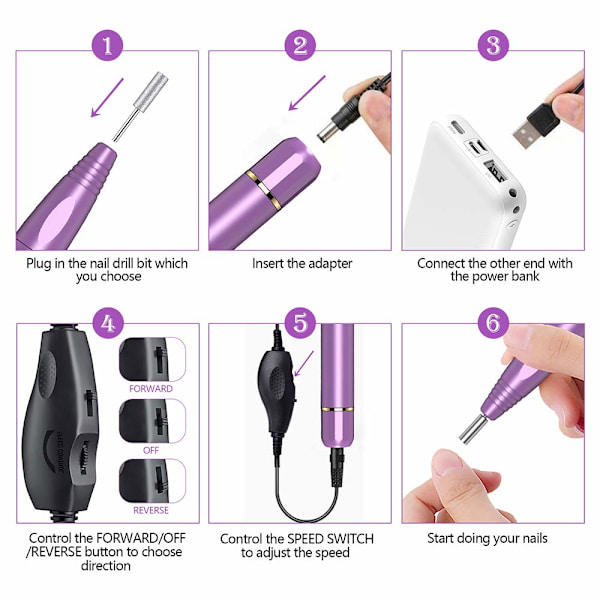 Neglepoleringsmaskine USB Hastighedsjusterbar Neglefjerner Negleværktøjssæt - Gråmakeup