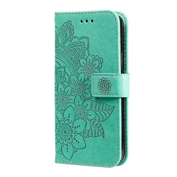 Compatible for Honor X5c Plus Case Flower Pattern PU Leather Wallet Stand Phone Cover (Green)