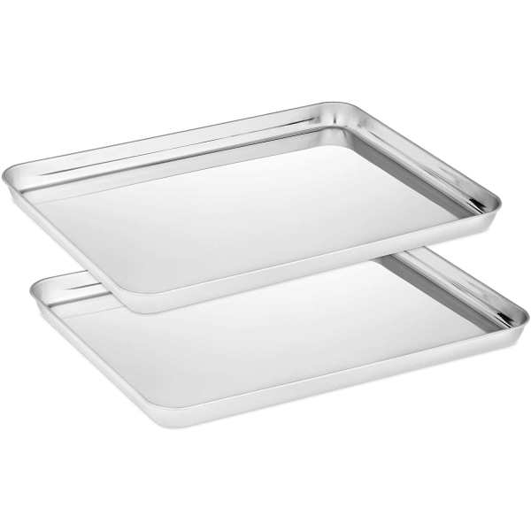 Bakplåtsset med 2 st, ugnsplåt i rostfritt stål, bakplåt giftfri & hälsosam, spegelblank & rostfri