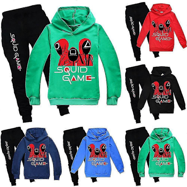 Squid Game Lasten Unisex Hupullinen Huppari + Housut Set_y Korkealaatuinen Green 3-4Years