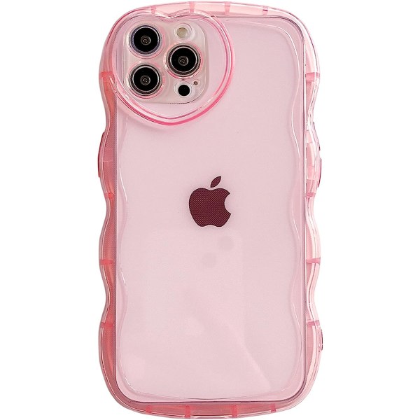 för iPhone 13 Pro Max Case 6,7", sött genomskinligt Love Case, med Love-Heart kameraram Vågkant Transparent Hel Rosa