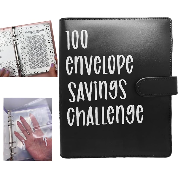 100 kuvert utmaningspärm | Enkelt och roligt sätt att spara $5 050 | A5-besparingsutmaningar Budgetbokpärm med kontantkuvert (A5-svart)