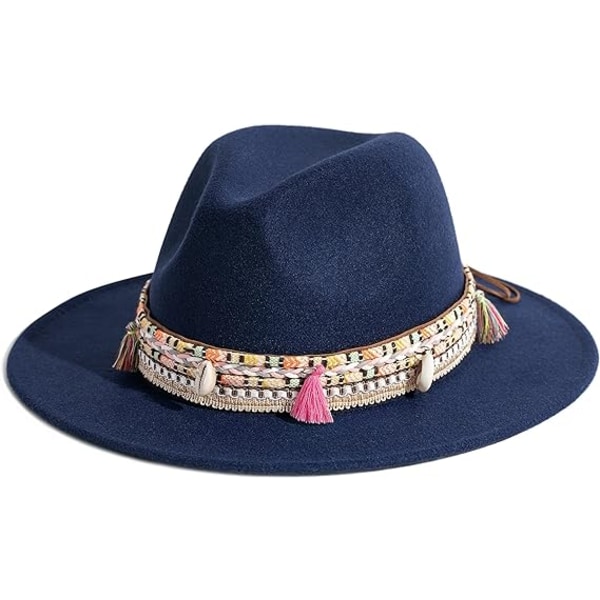 Women's Felt Fedora Hat Wide Brim Panama Hats with Tassel