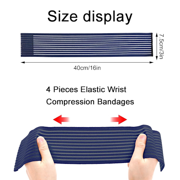 4 stk. Navy Blue Elastisk Håndledskompressionsbandage Justerbar Håndledsstrop Håndstøtte Wraps Åndbar Håndledsbånd (40 cm)