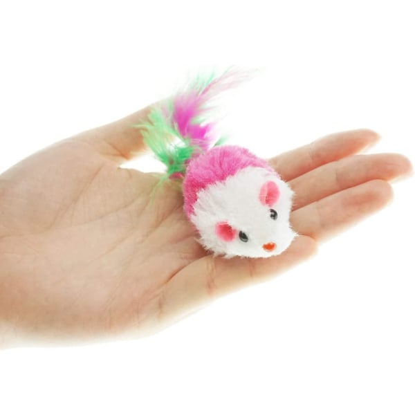 Furry pet cat toy mice, cat toy mice, pet cat toys, feather tail catcher, 10 count (colours random)