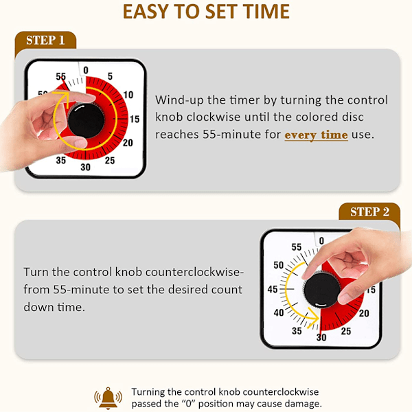 Visuel nedtællingstimer, Oversize klasseværelse visuel timer til børn og voksne, holdbar mekanisk køkkentimer ur-rød
