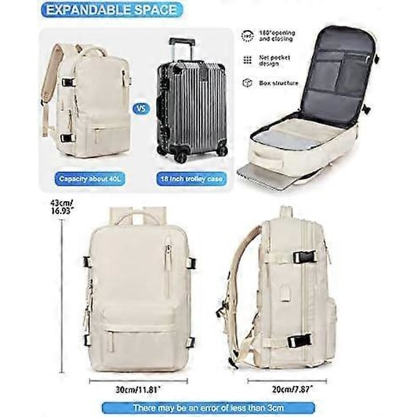Suuri matka- ja työreppu, lentokoneeseen hyväksytty, 17 tuuman kannettavan tietokoneen reppu naisille ja miehille, jossa on kannettavan tietokoneen osasto, Mochila de Viaje, beige